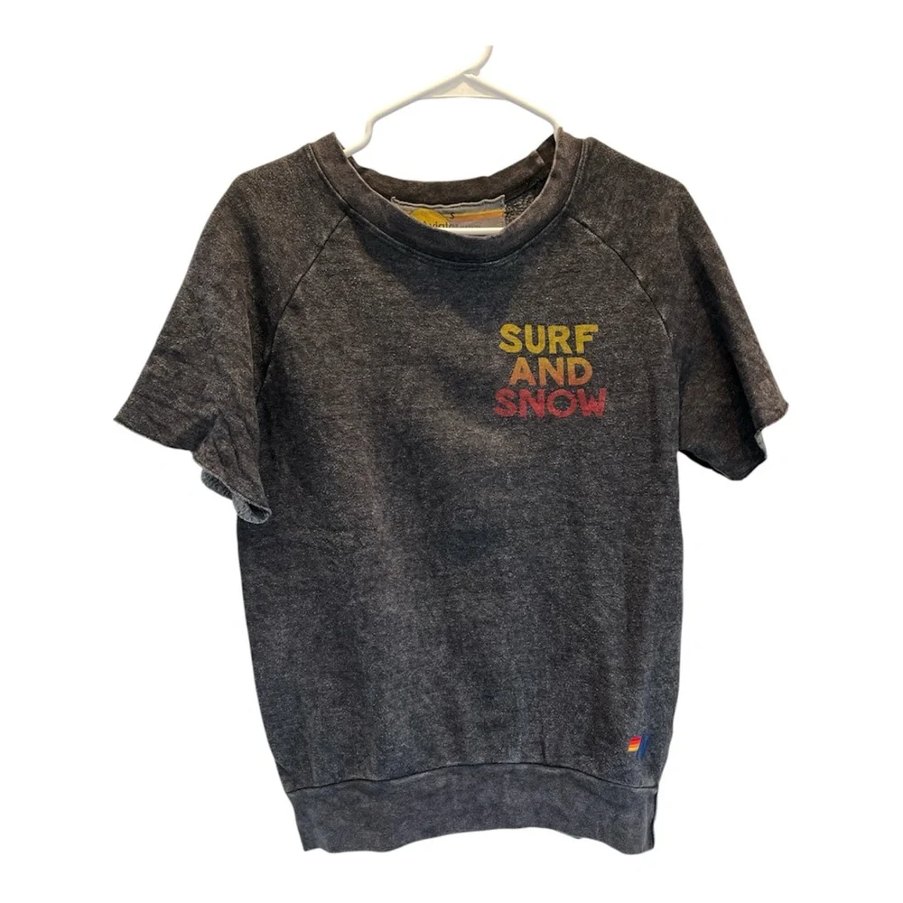 Aviator Nation Short Sleeve Sweatshirt Surf And Snow Gray Yellow Orange S